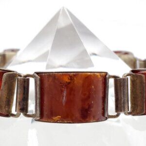 Vintage Silver Amber Bracelet | 835 Sterling Silver Panel Bracelet